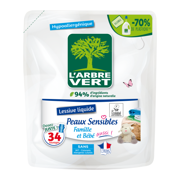 Recharge Lessive liquide écologique Peaux Sensibles 1.53L