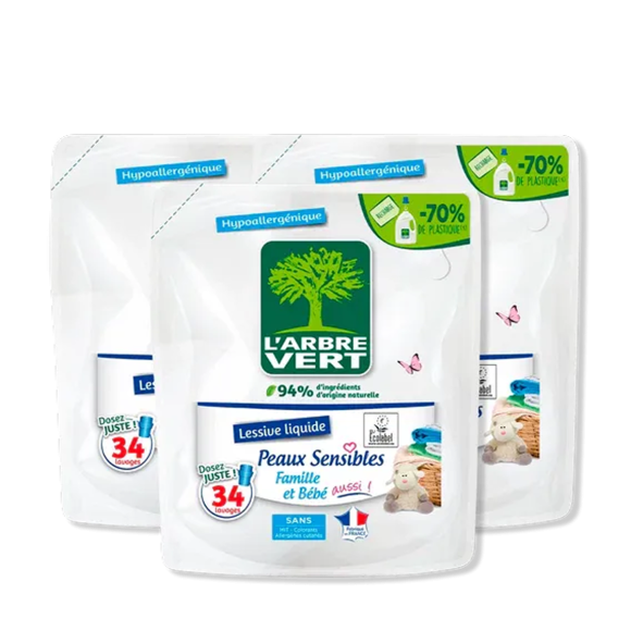 3x Recharge lessive liquide peaux sensibles 1.53L