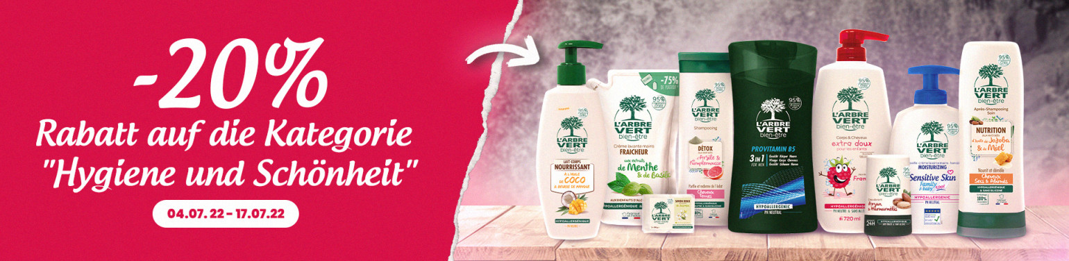 L'ARBRE VERT - 20% auf all unsere Hygiene- & Schönheitsprodukte