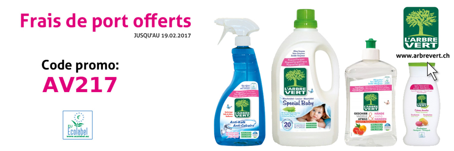 Produits écologiques: Frais de port offerts jusqu'au 19.02.2017