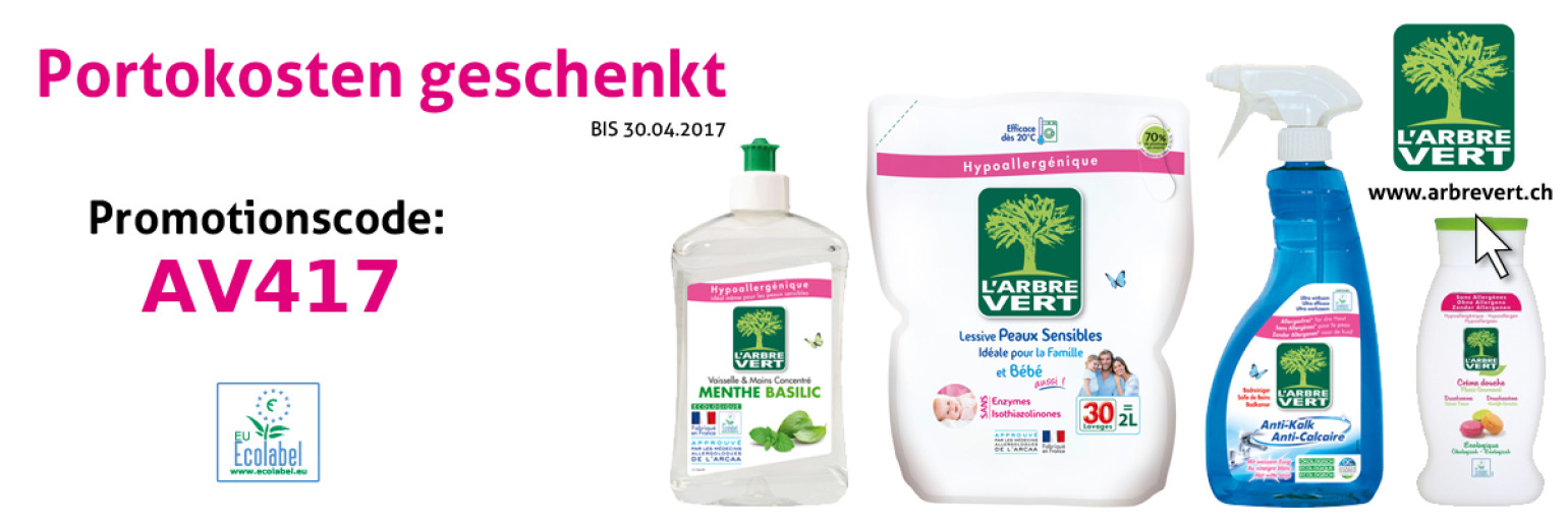 Ökologische Produkte: Portofreie Lieferung für alle Bestellung bis am 30.04.2017