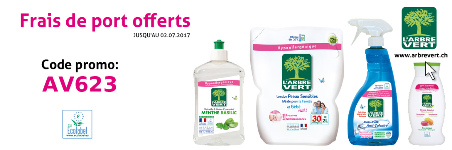 Produits écologiques: Frais de port offerts jusqu'au 02.07.2017