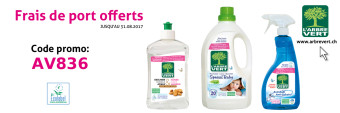 Produits écologiques: Frais de port offerts jusqu'au 31.08.2017