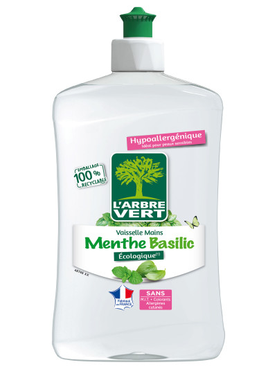 Liquide Vaisselle & Mains écologique Menthe Basilic 500ml | L'ARBRE VERT