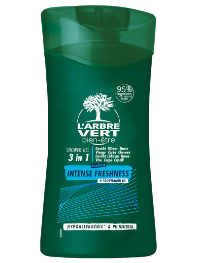 Gel douche & Shampooing écologique Fraîcheur Intense 3en1 Homme 250ml | L'ARBRE VERT