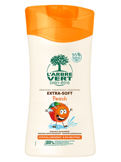 Shampooing & Douche écologique Enfants Pêche 250ml  | L'ARBRE VERT