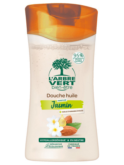 Douche huile écologique Jasmin et huile d'Amande 250ml - spéciale peau sèche | L'ARBRE VERT