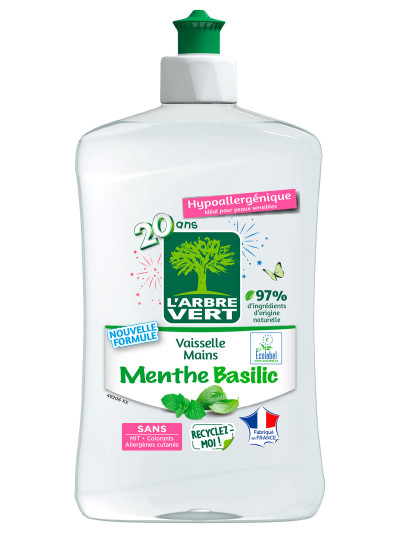 Ökologisches Geschirrspülmittel Minze Basilikum 500ml | L'ARBRE VERT