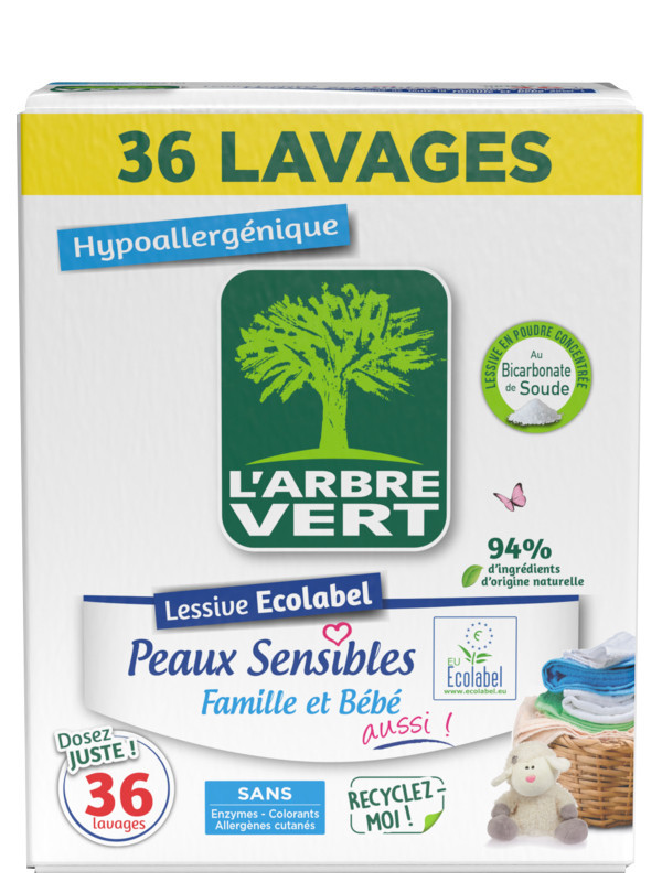 Lessive poudre écologique peaux sensibles L'Arbre Vert 1,8kg