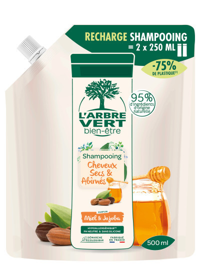 Recharge Shampooing écologique  pour cheveux secs et abîmés 500ml | L'ARBRE VERT