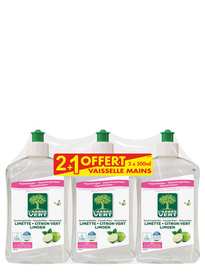 Triopack Liquide Vaisselle & Mains écologique Citron vert 3x 500ml - 3 pour 2 ! | L'ARBRE VERT